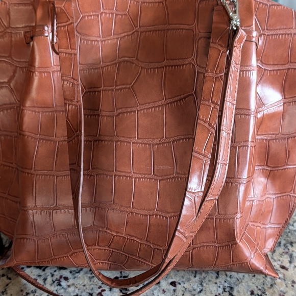 Zara Brown Faux Crocodile Skin Maxi Shopper 11x17x5 - Picture 2 of 10